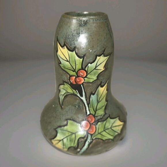 Antique Alfred Stellmacher  Christmas Pottery Vase Holly Berry - Picture 2 of 8